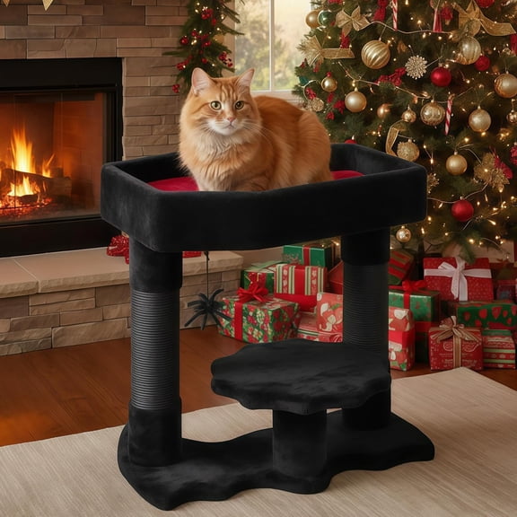 Larger Cat Tree Tower for Indoor Heavy Gothic Cat Trees with Coffin Bed, Gothic Cat House with Scratching Posts, Cat Shelves for Kitten, Spider Toy, Spooky Coffin Black with Red MMJ91L