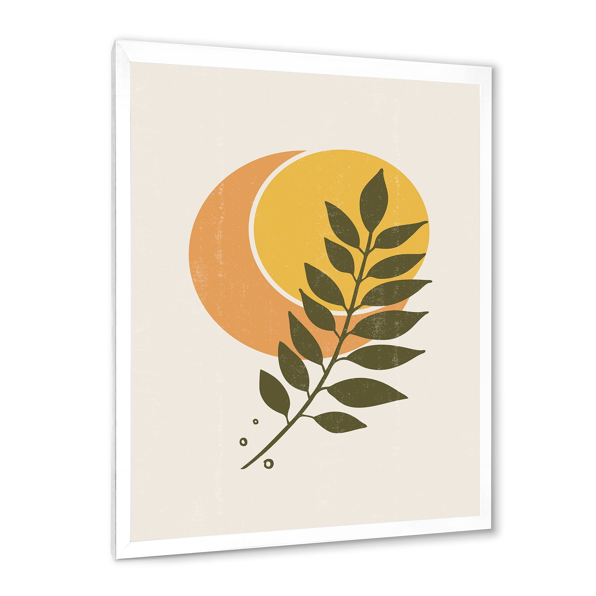 Designart 'Abstract Geometrical Moon and Sun With Leaf V' Modern Framed Art Print