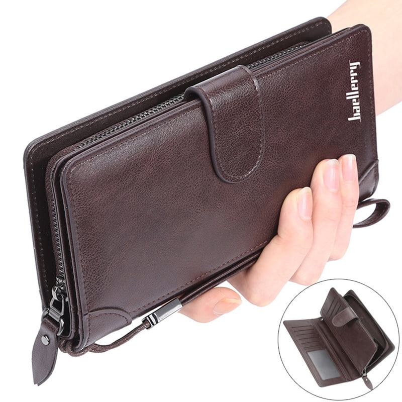 Men Business Leather Clutch Bag Large Capacity Card Cash Holder Zipper Wallet