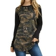thumbnail image 1 of Women Camouflage Printed Colorblock Round Neck Long Sleeve Tunic Top, 1 of 9