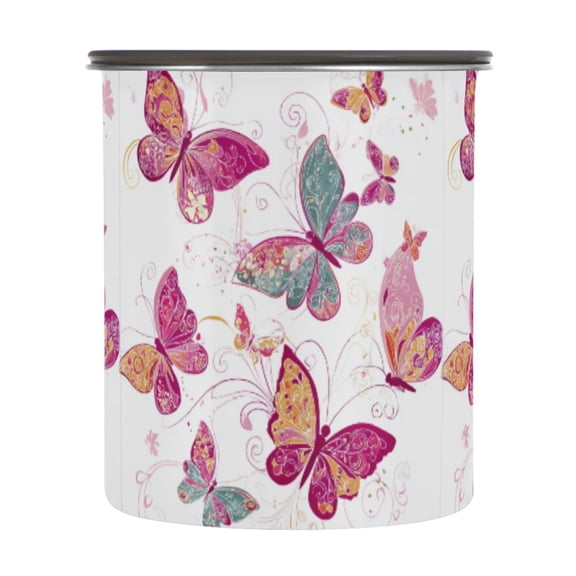 500ml Stainless Steel Food Storage Containers Colorful Butterflies Airtight Kitchen Canisters with Vacuum Lid for Coffee Tea Flour Sugar Grains