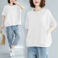 thumbnail image 5 of Camisetas de mujer de color sólido, verano 2023, camisetas de manga corta, camisetas holgadas informales de gran tamaño con cuello redondo para mujer, 5 of 5