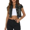 thumbnail image 1 of CHAQUETA DE JEAN CORTA PARA MUJER CON MANGAS CORTAS Y BOTONES EN NEGRO TAMAÑO XS, 1 of 6