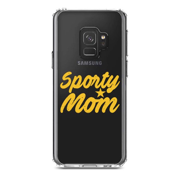 DistinctInk Clear Shockproof Hybrid Case for Samsung Galaxy S9 (5.8" Screen) - TPU Bumper Acrylic Back Tempered Glass Screen Protector - Sporty Mom