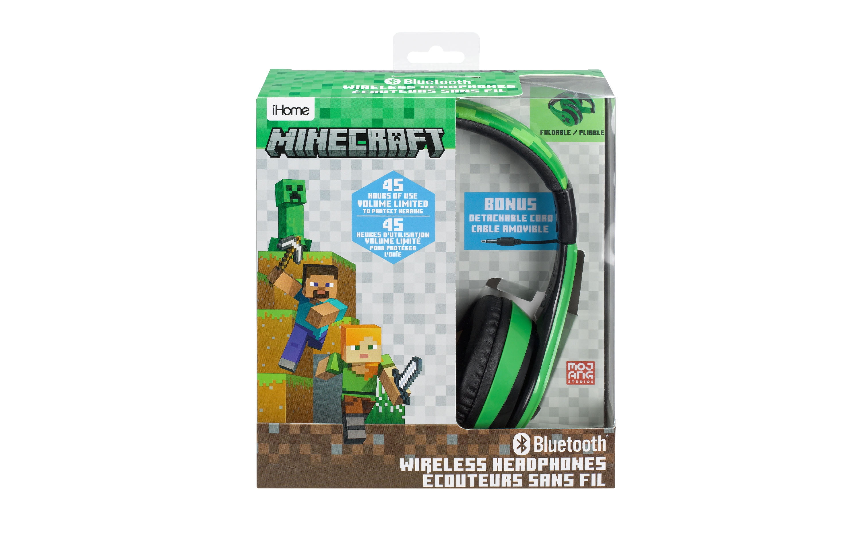 eKids Minecraft Kids Bluetooth Headphones, Wireless Headphones with Microphone Includes Aux Cord