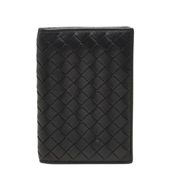 Pre-Owned Bottega Veneta Intrecciato Business Card Holder/Card Case, Black Leather, Women's.