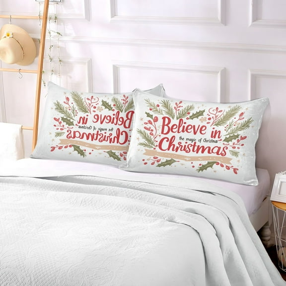 Pillow Case Plush Pillow Red Merry Christmas with Leaf and Berry Case standard size/King size/Queen size Bed Pillow Pillowcases