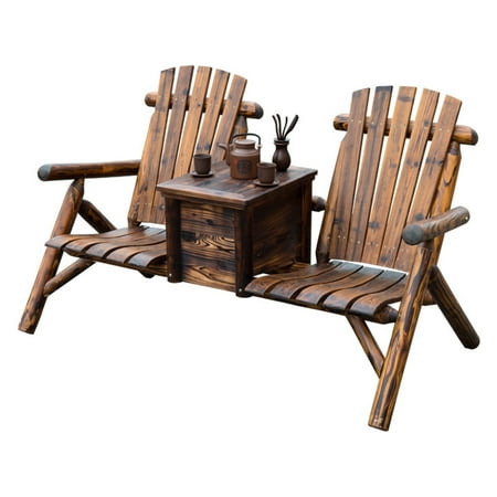 outsunny 2 seat outdoor adirondack tete a tete with built in cooler