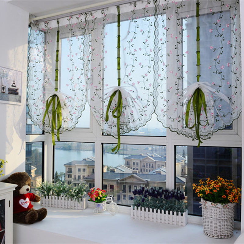 1/2PC Flower Floral Tulle Voile Window Curtain Drape Panel Sheer Scarf Valances 