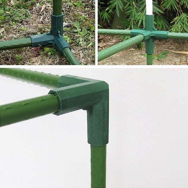 Conectores de marco de invernadero, conectores de bastones, estacas de plantas, artículos verdes de esquina de 3 vías de plástico para uso diario (4 piezas, verde)