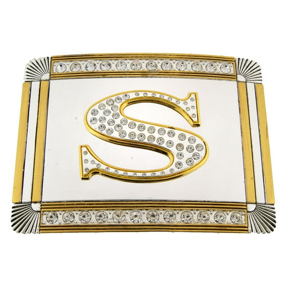 New Initial S Letter Alphabet Belt Buckle Western Cowboy Rodeo Gold Silver Shiny