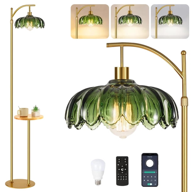 Lámpara de pie QIYIZM de cristal con estantes de mesa regulable a distancia