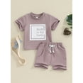 thumbnail image 2 of Baby Girls 2 Piece Outfit Letter Print Short Sleeve T-Shirt and Elastic Shorts Set Summer Clothes, 2 of 9