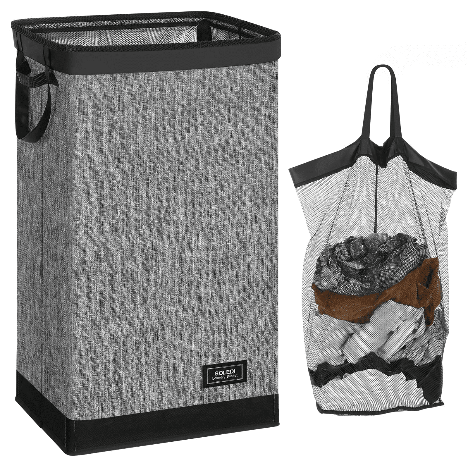 Soledi Collapsible Laundry Hamper, 100L Large Tall Laundry Basket