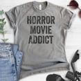 thumbnail image 2 of Horror Movie Addict T-shirt, Unisex Women's Men's Shirt, Horror Movie T-shirt, Dark Heather Gray, Medium, 2 of 6