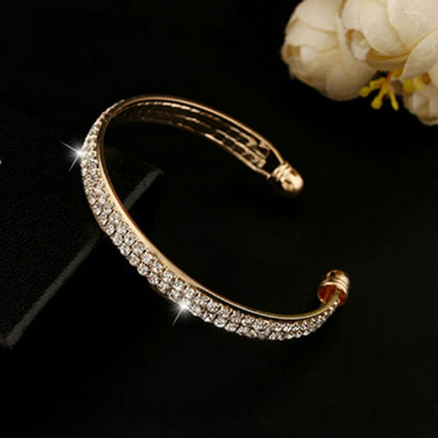 Bracelet Opening End Rhinestone Women Charm Sterling Silver Bracelet for Club