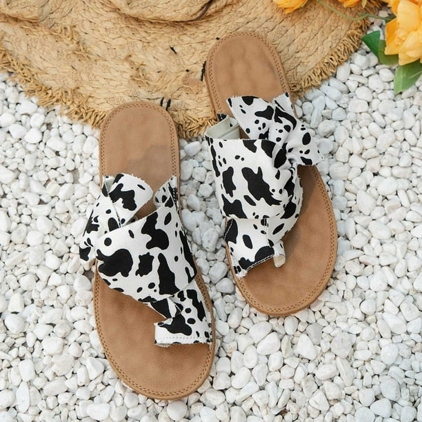 Uheoun Womens Sandals Sandals For Women Women s Summer New Big Size Double Bow Dew Flip flops Flat Flip flops Shoes For Women