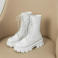 thumbnail image 3 of B91xZ Bottes pour Femmes Mode à Enfiler Confort Décontracté Talon Plat Mi-Mollet Bout Rond Bottes, Blanc 9.5, 3 of 4
