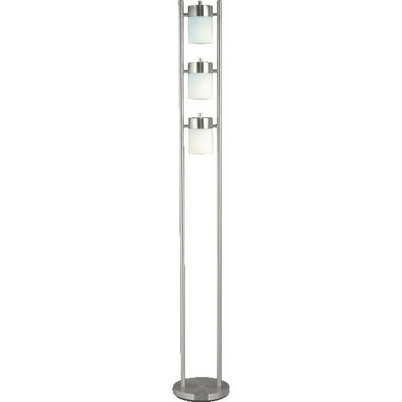 NEW Modern White Brushed Steel Base & Plastic Shade 65" Floor Lamp 3031F, 3 Bulbs Included