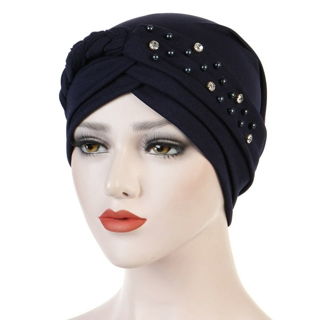 Womens Large Elastic Solid Color Comfortable Flat Hat Single Color Stud Bead Single Color Single Strip Stud Bead Drill Braid Cap