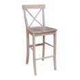 thumbnail image 5 of Wood 36" Round Bar Table and 2 X-back Stools in Washed Gray Taupe - Set of 3, 5 of 7