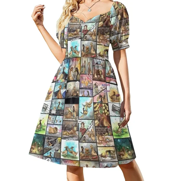 Vestido de manga corta de cómic Duckstiel, vestidos de noche de lujo para mujer, vestido largo, ropa de verano para mujer
