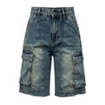 thumbnail image 5 of Breezora High Waist Distressed Denim Shorts for Women Straight Knee Length Cargo Pants with Pockets Casual Pull On Summer Bottoms Loose Fit, 5 of 6