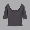 thumbnail image 2 of Kaemgyyd Crop Tops for Women Stretchy Scoop Neck Half Sleeve Slim Fitted T-Shirt Soft Breathable Cotton Solid Color Tees Dance Wear, 2 of 5