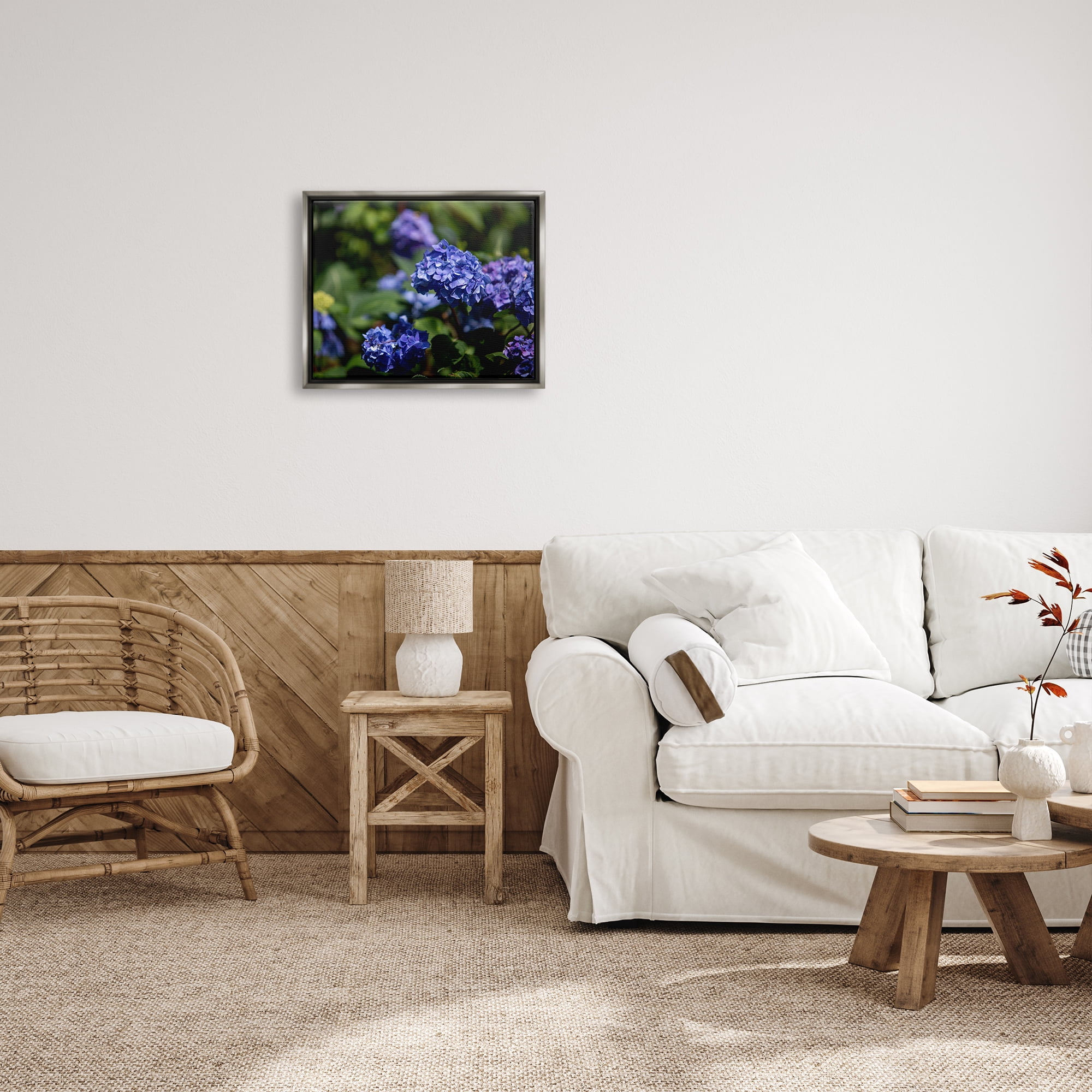 Stupell Industries Purple Hydrangea Photography Botanical & Floral Photography Gray Floater Framed Art Print Wall Art, 21 x 17