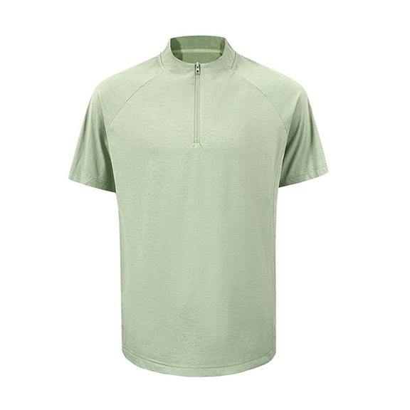 VSSSJ Men's Quarter Zip Pullover Shirt Quick Dry Short Sleeve Mock Neck Golf Shirts Breathable Workout Athletic Running Fishing T-Shirts Green XXXL