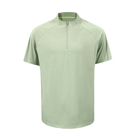 VSSSJ Men s Quarter Zip Pullover Shirt Quick Dry Short Sleeve Mock Neck Golf Shirts Breathable Workout Athletic Running Fishing T-Shirts Green L