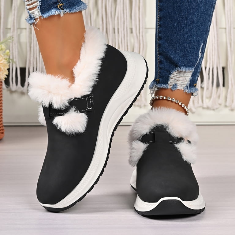 Women's Waterproof Platform Boots With Fur Lining - Mid Calf Lace Up Winter Booties, Lightweight & Non-Slip