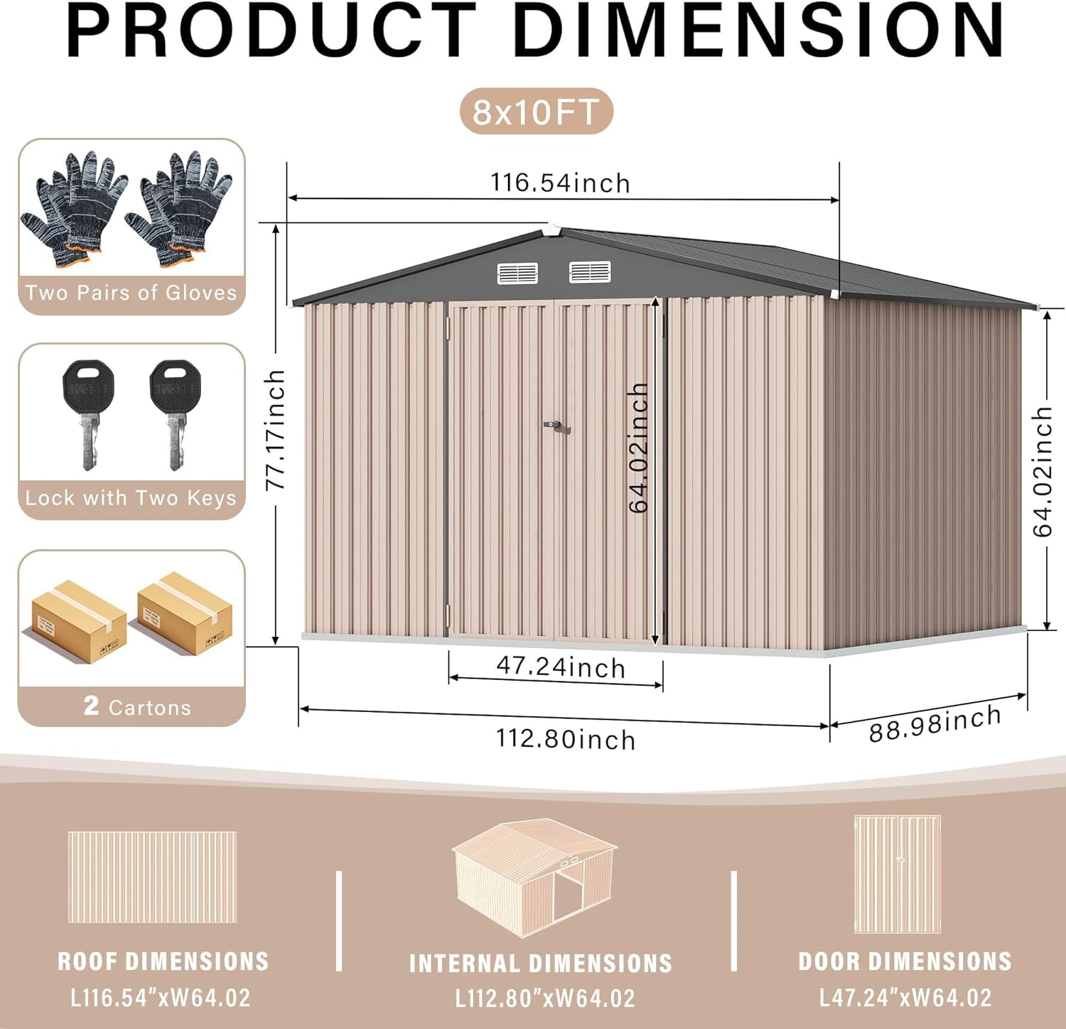 Garvee 8' x 10' Metal Storage Shed, Lockable Door & Air Vent, Sloped Roof Garden Shed Kit, Metal Utility Shed with Tool Storage for Backyard, Patio, Lawn