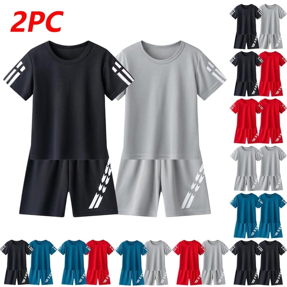 OVAFBAU Boys Summer Clothing Sets 2PC Boys Crewneck Short Sleeve Quickly Dry Athletic Top Pants Versatile Set