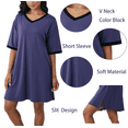 thumbnail image 3 of Gleelaud Womens Nightgowns Short Sleeve Color Block Sleepshirt Sleepwear Casual V Neck Sleep Dress Loungewear Nightshirts Purple, 3 of 8