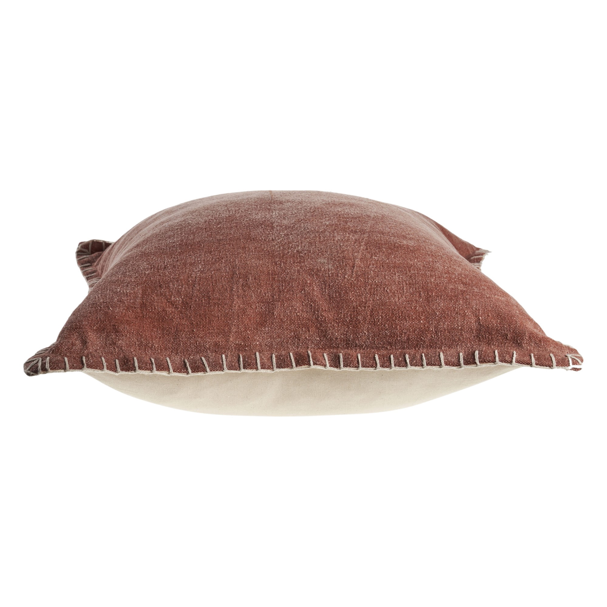 Laddha Home Designs Handwoven Solid Stitched Cotton Throw Pillow Cover - 24" - Brown and Orange