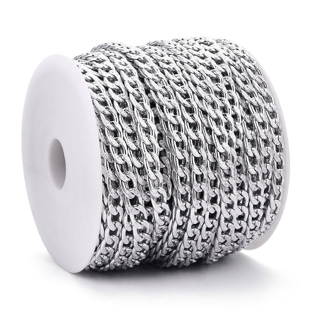 Aluminium Textured Cuban Link Chains Unwelded with Spool Silver 11.5x7x2mm 82.02 Feet(25m)/Roll diy