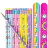 Unicorn & Rainbows Pencils With Eraser 24 Pack and 2 Unicorn Slap Bracelet | Great for School Teacher Student Classroom Supplies | Party Favor Gift Set