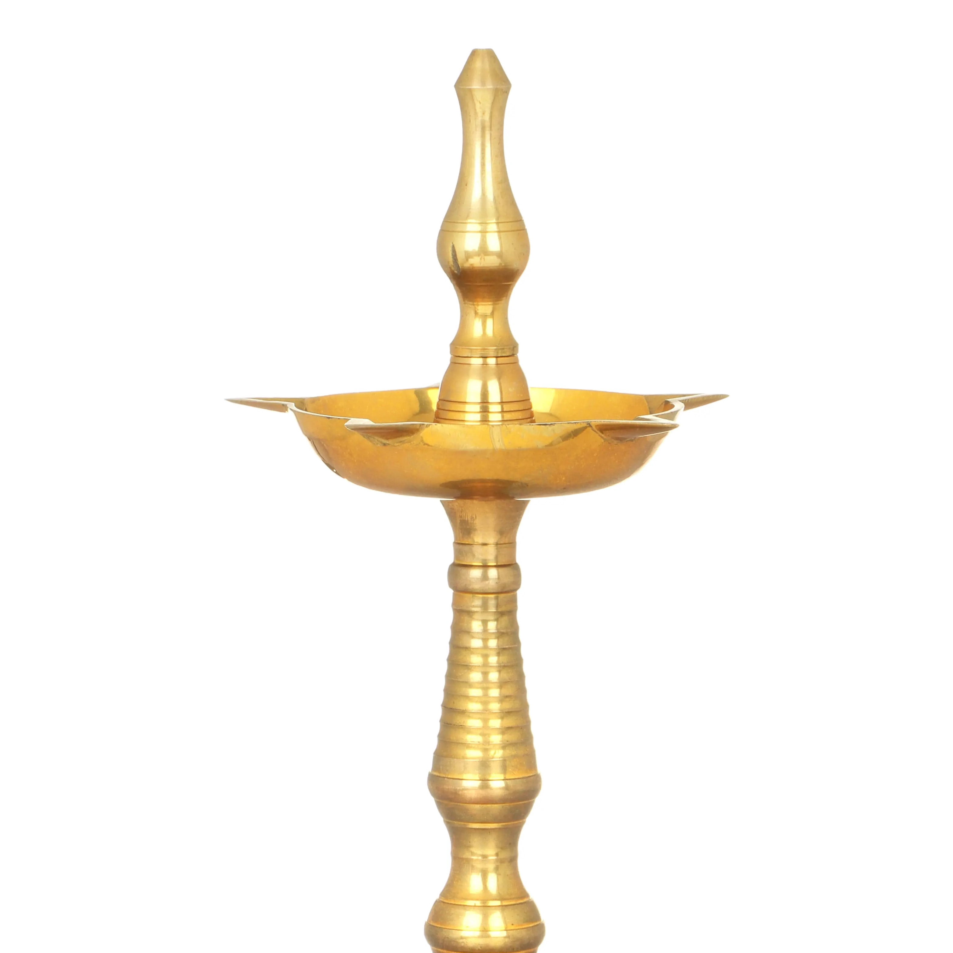 12" Brass Five Wicks Kuthu Vilakku Puja Lamp - Handmade Oil Ghee Ritual Home Decor Lighting