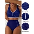 thumbnail image 4 of SHEWIN High Waisted Swimsuits for Women Textured Whip Stitch 2 Piece Bikini Sets V Neck Cross Back Sporty Summer Beach Bathing Suit, 4 of 10
