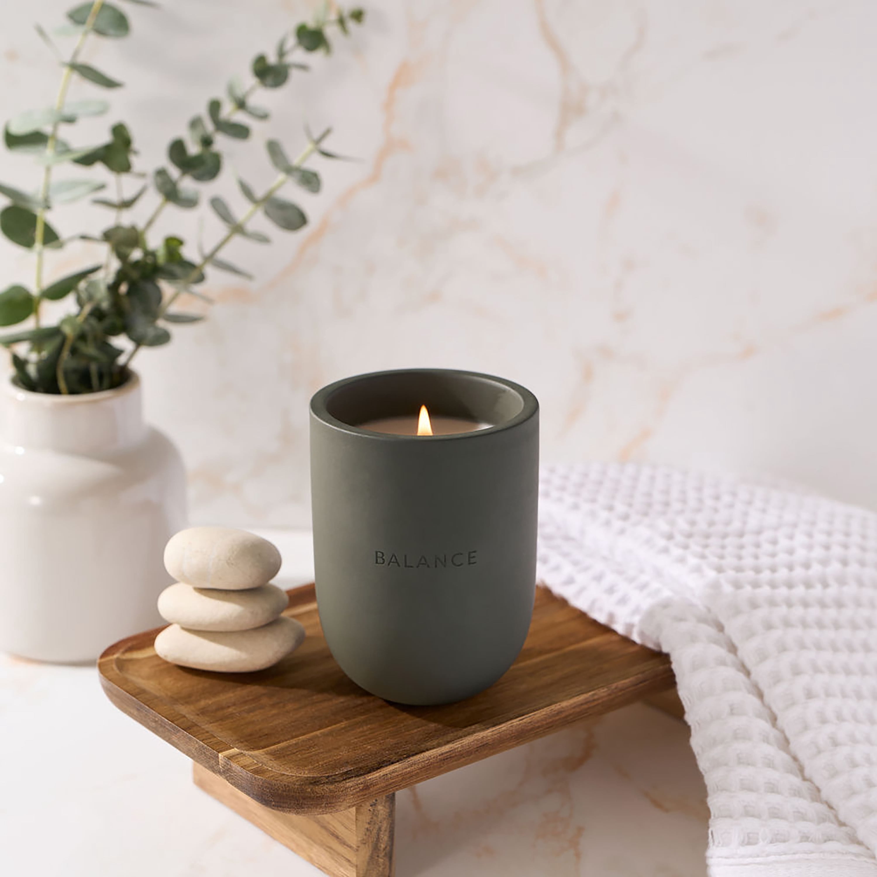 Allswell Balance (Balsam + Mahogany + Musk) Scented 1-Wick Ceramic Jar Spa Candle 10oz.