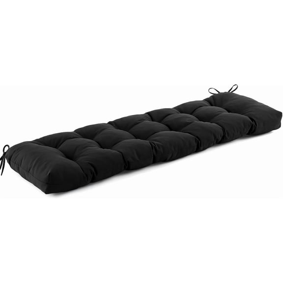 Outdoor Bench Cushion 59x18x5 Inch, Waterproof & Fade-Resistant Patio Furniture Cushions, Tufted Memory Foam Indoor/Outdoor Cushions for Couch Swing with Non-Slip Backing & Straps, Black