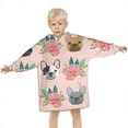 thumbnail image 3 of Pink French Bulldog Flowers Florals Blanket Hoodies for Kids 6-13YR Oversize Wearable Blanket Hoodies for Boys Girls Teens, 3 of 7