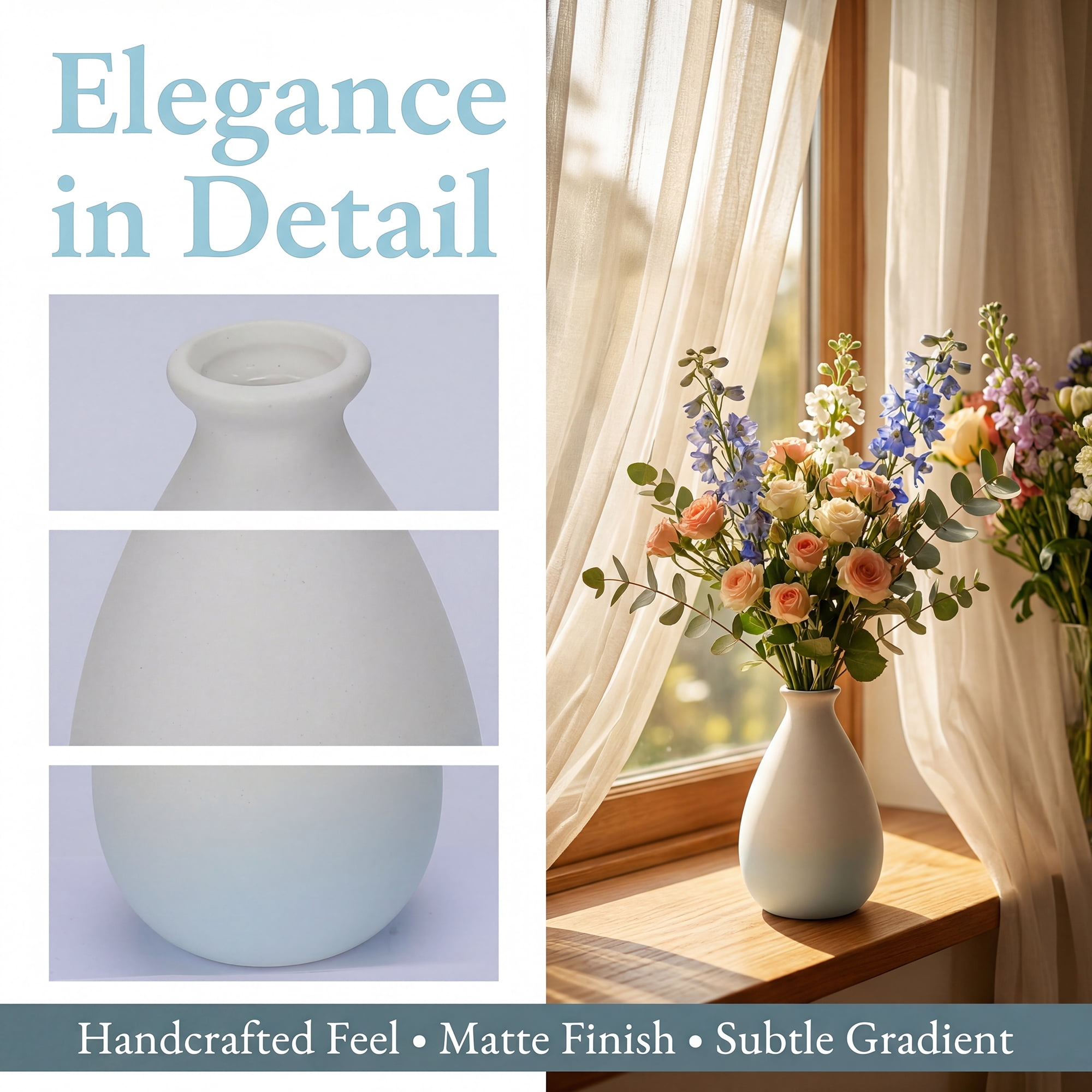 Unique Bargains Mini Ceramic Ribbed Bud Vase for Flower Sky Blue 2.8"L x 2.8"W x 4.3"H