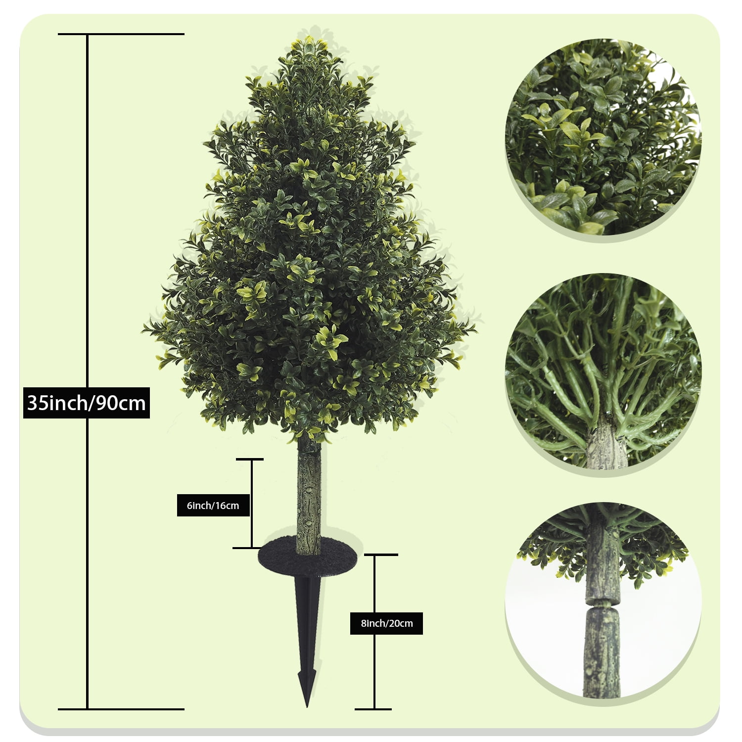 Set of 2 Artificial Tower-shaped Boxwood Topiary Trees with Ground Spikes, 35 Inches – UV Resistant Faux Greenery Shrubs, Fake Boxwood Plants for Indoor, Garden, Yard, Porch and Patio Decor