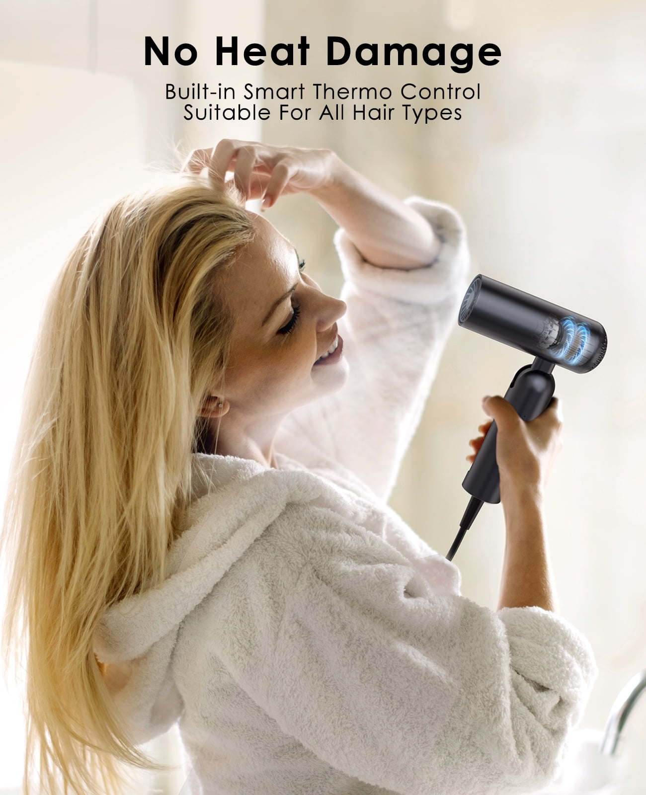 Foldable Hair Dryer with Auto-Sense Global Voltage, High Speed Professional Plasma Salon Blow Dryer with Nozzle & Comb, Portable Travel Hair Drier with Storage Bag, Perfect Gift, Space Gray