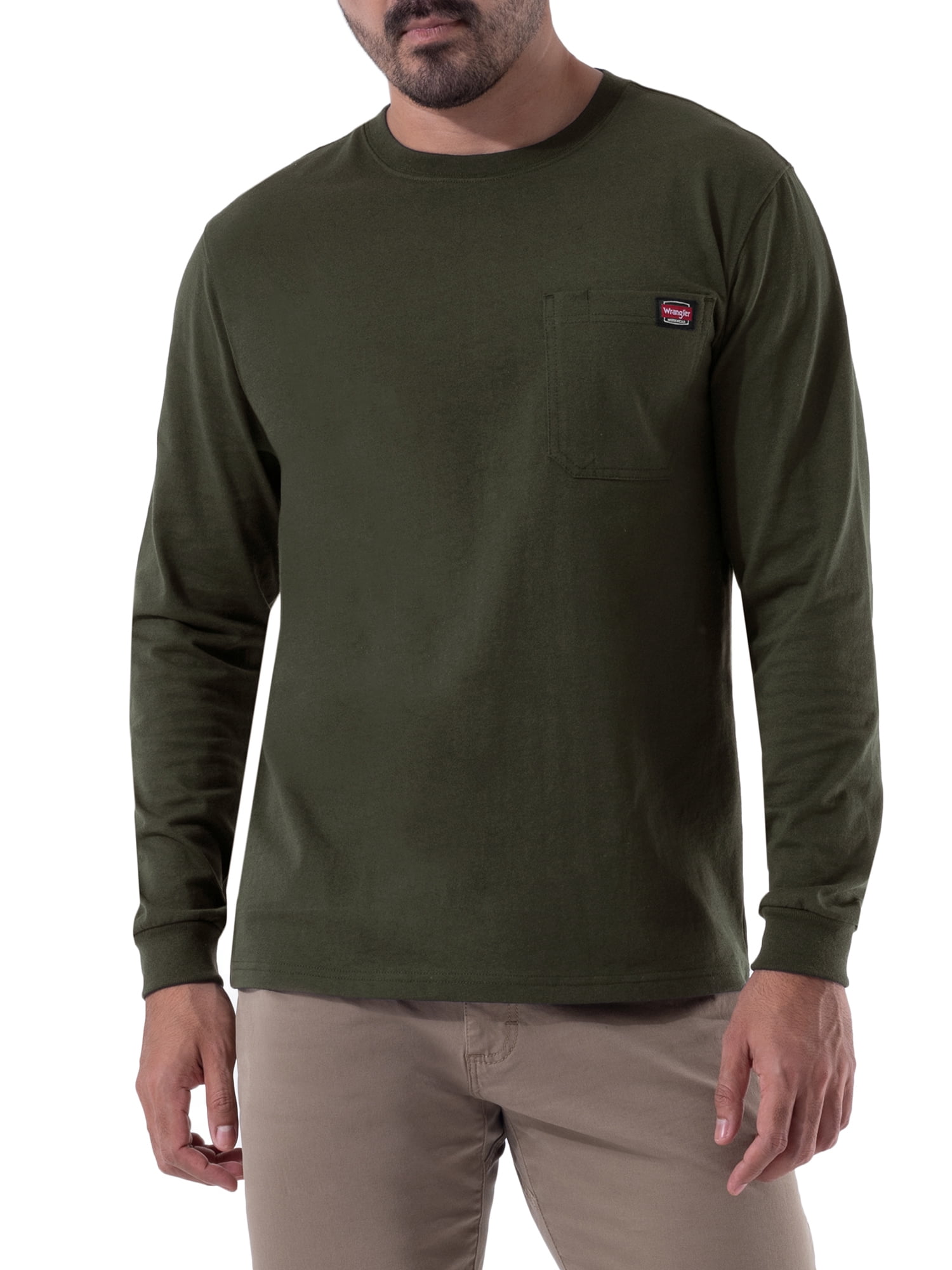 Wrangler Workwear Men's & Big Men's Long Sleeve Pocket Crew-Neck Shirt,  Sizes S-5XL 