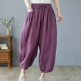 thumbnail image 6 of up to 60% off Gifts Usmixi Elastic Waist Pants for Women Casual Solid Drawstring Loose Baggy Straight Trousers Soft Cotton Linen Pocket Long Pants Purple l, 6 of 7
