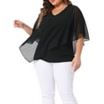thumbnail image 4 of Agnes Orinda Women's Plus Size St. Patrick's Day Tops V Neck Flowy Shirt Double Layered Chiffon Blouse 1X Black, 4 of 6