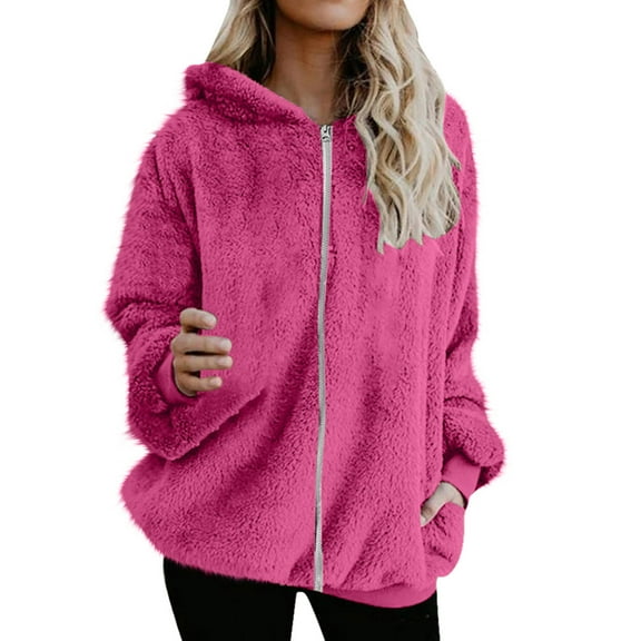 UAMVSH Plus Size Winter Coats for Women Fleece Long Sleeve Hooded Jacket Oversized Zip Up Fuzzy Warm Outwear with Pockets
